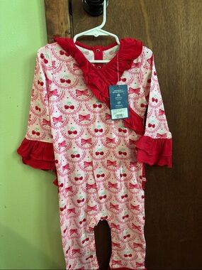 Ruffle Butts Pink & Red Cherry Ruffle Romper